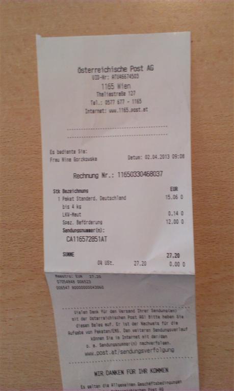 Rechnung Postamt Sitzbank